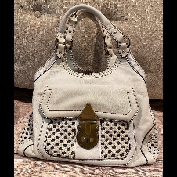 Cole Haan white leather handbag gold hardware - Picture 1 of 10